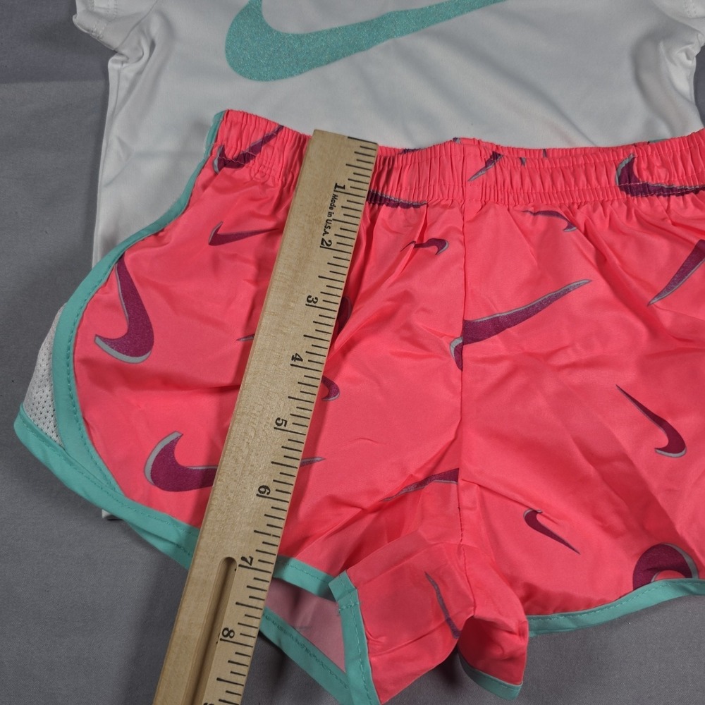Nike Dri-Fit Little Girl's 2-Piece Graphic Tee & Short Set 3T Sunset Pulse - Picture 10 of 12